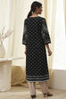 Black Pure Cotton Printed Straight Kurta image number 3