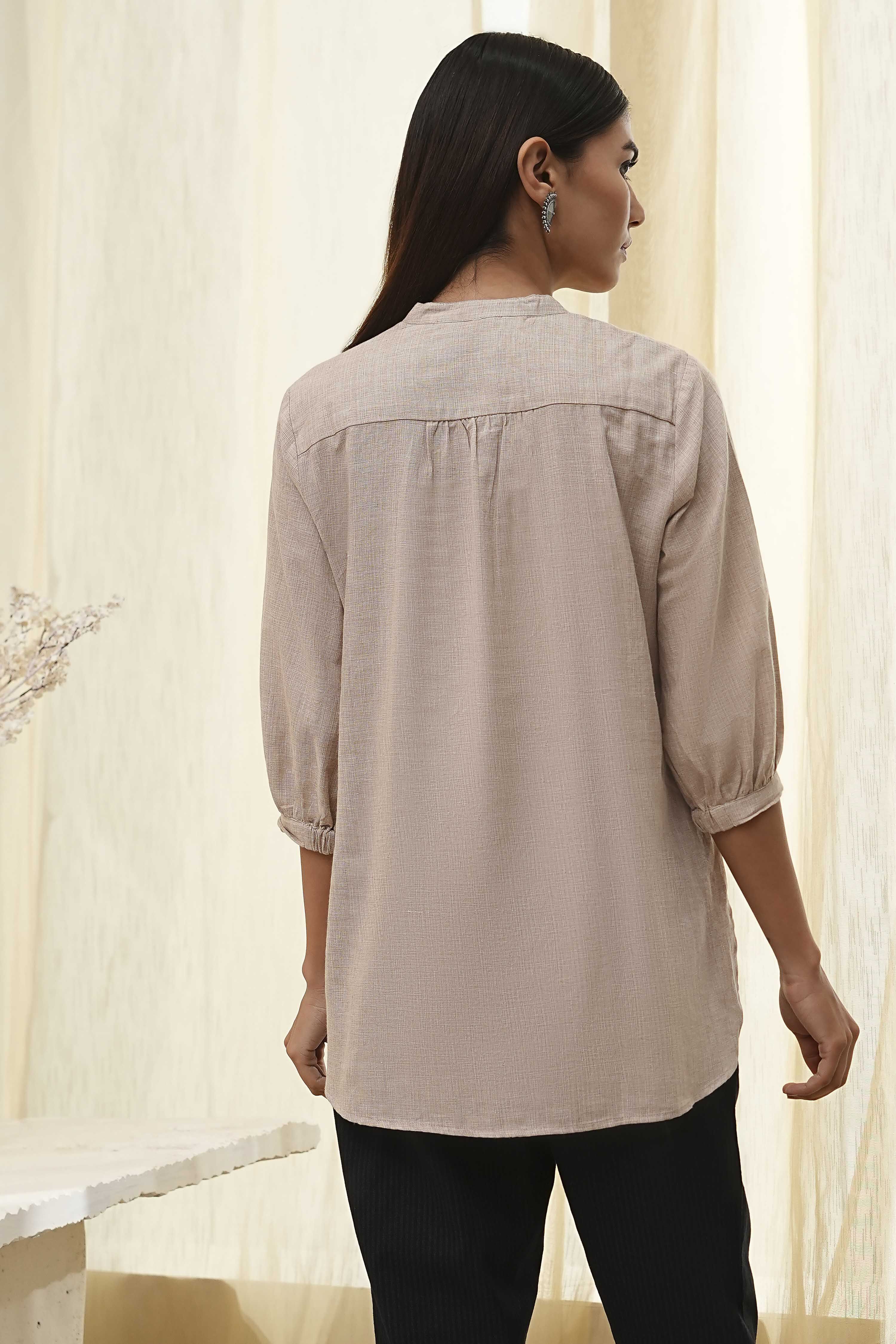 Black Cotton Yarn-Dyed Short Straight Kurta image number 3