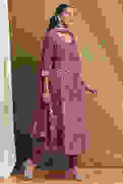 Plum Cotton Printed Anarkali Suit Set image number 5