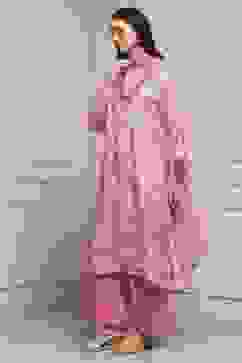 Pink Floral Printed Asymmetric Suit Set image number 3