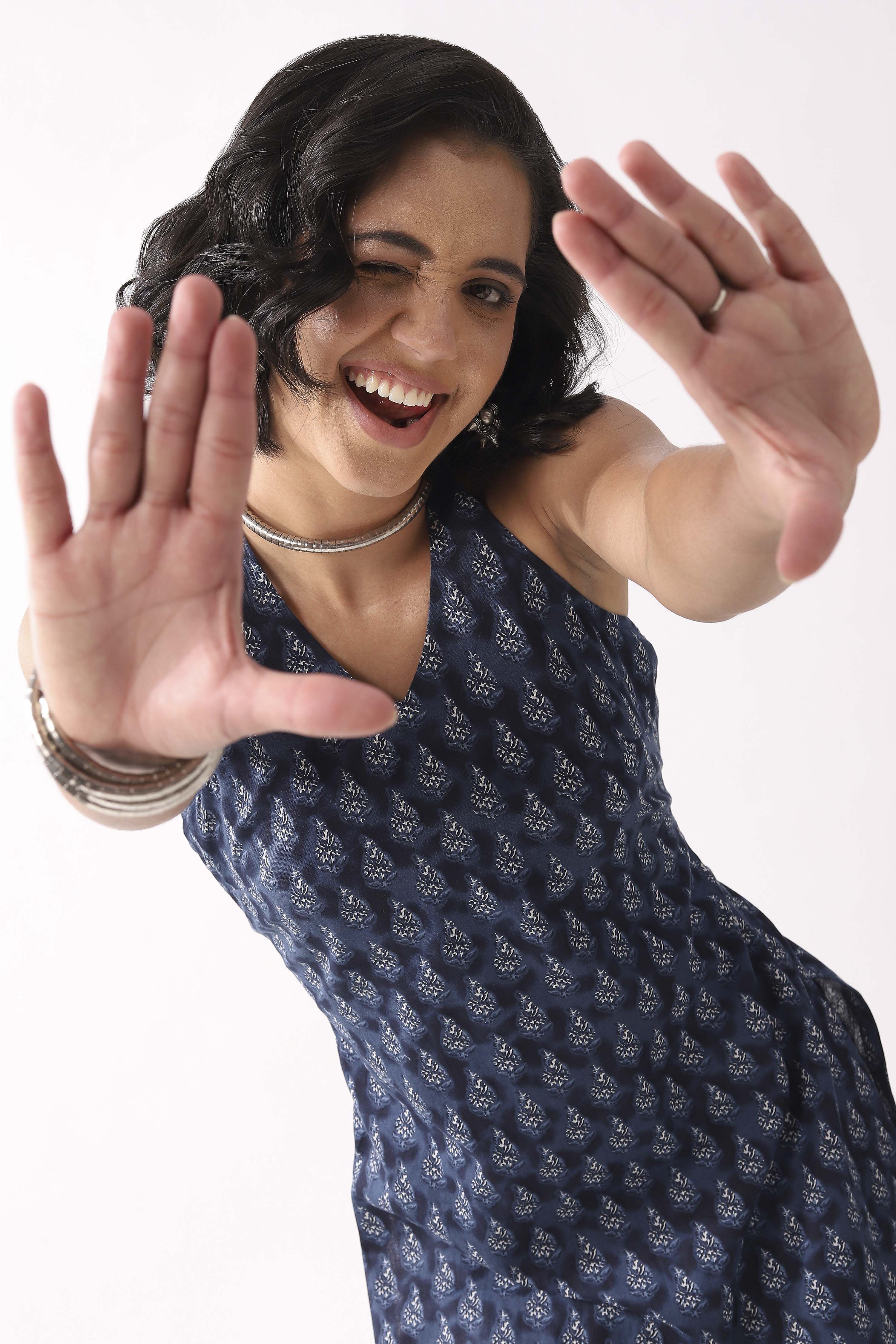 Indigo Cotton Printed A Line Short Kurti image number 1