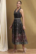Red Dupion Floral Printed Flared Dress image number 2