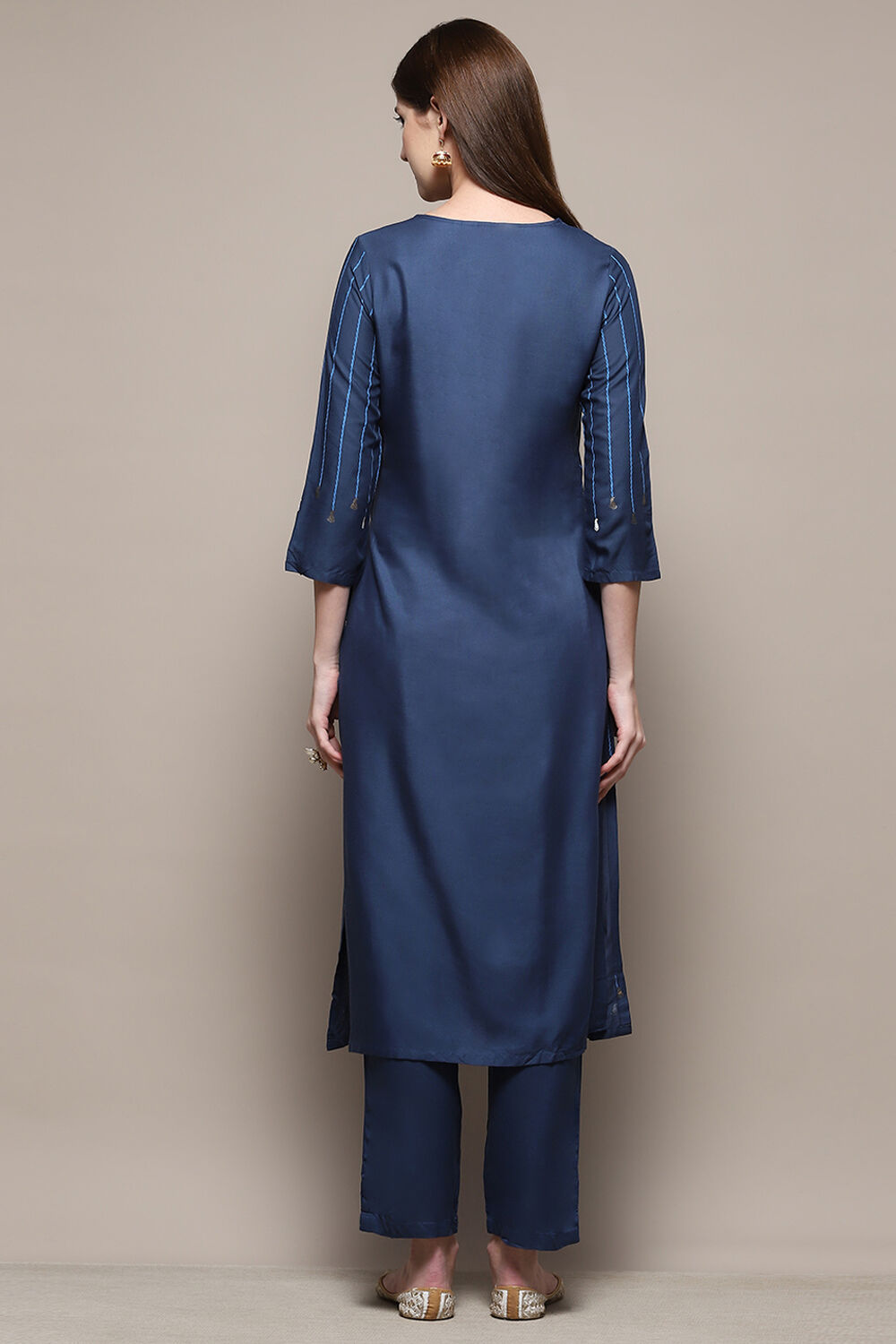 Indigo Rayon Straight Kurta Pant Suit Set image number 4
