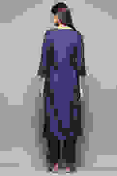 Indigo Rayon Straight Kurta Pant Suit Set image number 4