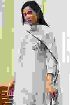 Off-White and Blue Cotton Straight Suit Set image number 7