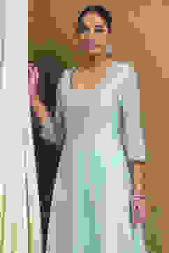 Powder Blue Embroidered Anarkali Suit Set image number 1