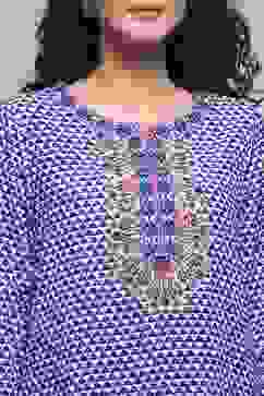 Blue Art Silk Printed Straight Short Kurta image number 1