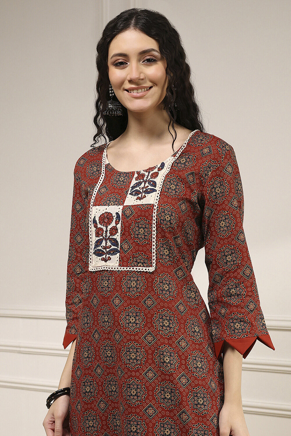 Maroon Cotton Hand Embroidered Unstitched Suit Set image number 2