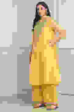 Yellow Poly Chanderi Kalidar Suit Set image number 2