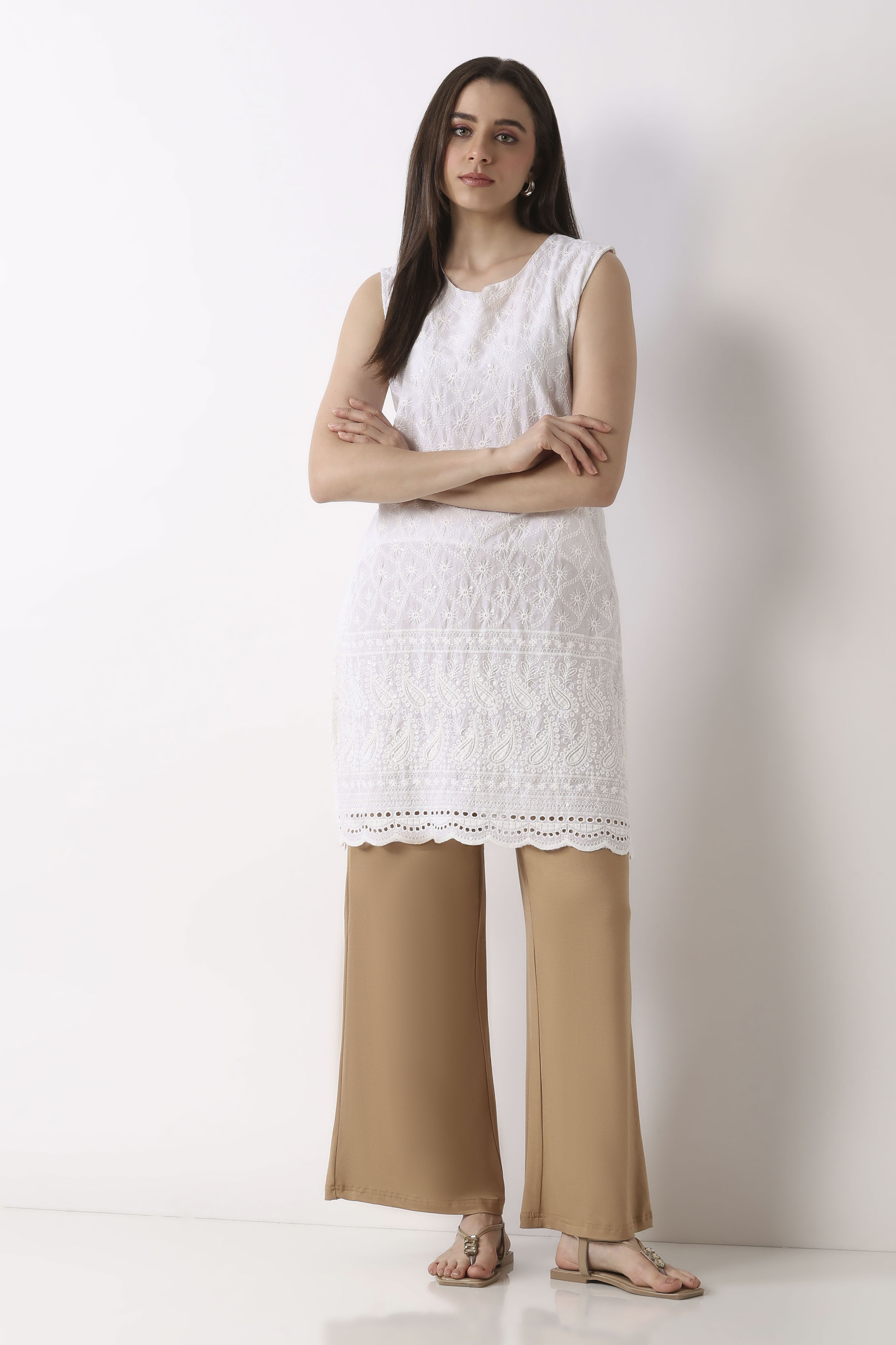 Beige Viscose Rayon Straight Palazzos image number 6