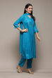 Light Pink LIVA Gathered Yarndyed Kurta Regular Pants Suit Set image number 6