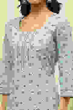 Green Cotton Screen Print Unstitched Suit Set image number 2