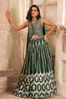Green Jacquard Printed Mirror Work Lehenga Set image number 2