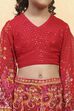 Red Viscose Rayon Printed Kalidar Lehenga Set image number 1