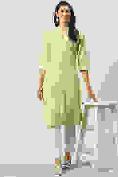 Green Cotton Straight Printed Kurta image number 4