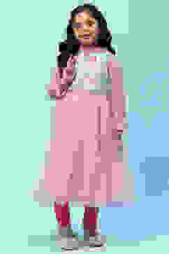 Pink Net Anarkali Kurta and Churidar Suit Set image number 0