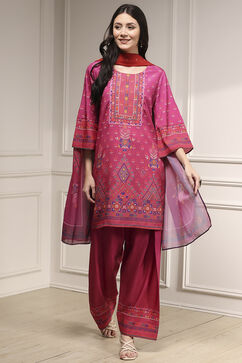 Pink Viscose Rayon Straight Printed Suit Set image number 6