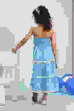 Blue Cotton Schiffli Strappy Tiered Dress image number 3