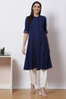 Navy Blue Cotton A Line Kurta Set