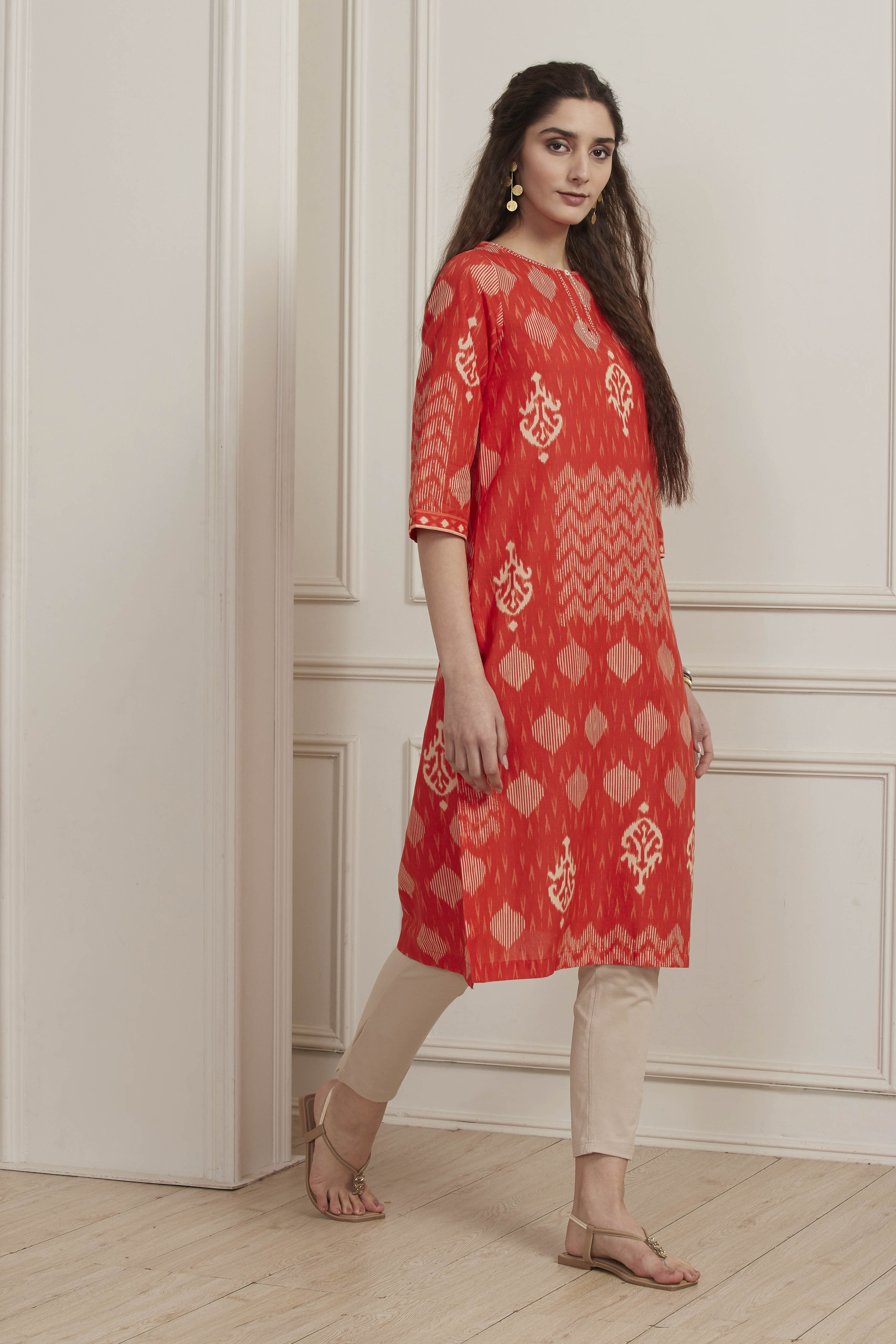 Black Cotton Printed Straight Kurta image number 4