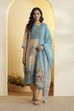 Blue Poly Linen Straight Suit Set