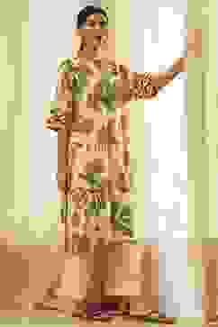 Beige Cotton Blend Straight Kurta Set image number 0