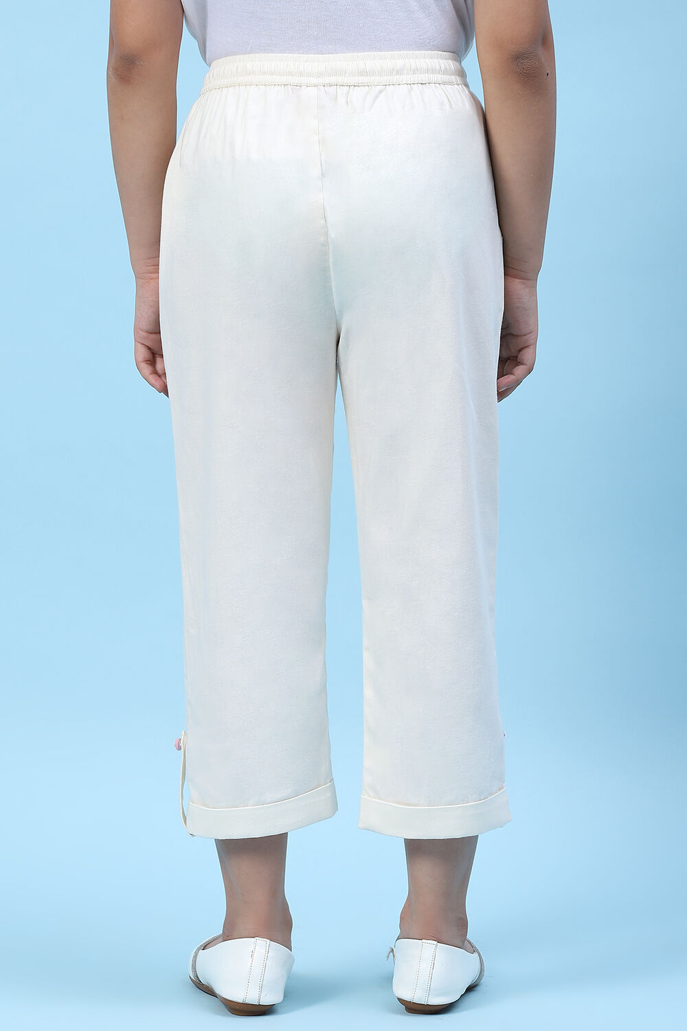 Powder Blue Cotton Solid Pant image number 4