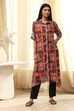 Orange Printed Shirt-Style Straight Kurta image number 5