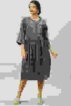 Indigo Cotton A-Line Printed Dress image number 0