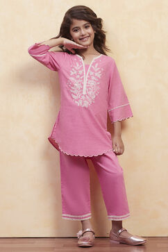 Pink Cotton Kurta Pants Set image number 0