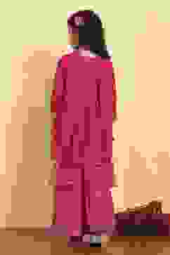 Pink Polyester Blend Printed Gathered Suit Set image number 4