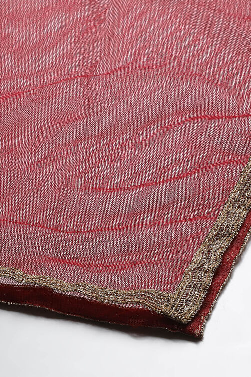 Red Art Silk Girls Flared Kurta Churidar Suit Set image number 7