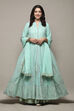 Aqua Blue Cotton Anarkali Kurta Lehenga Set image number 7