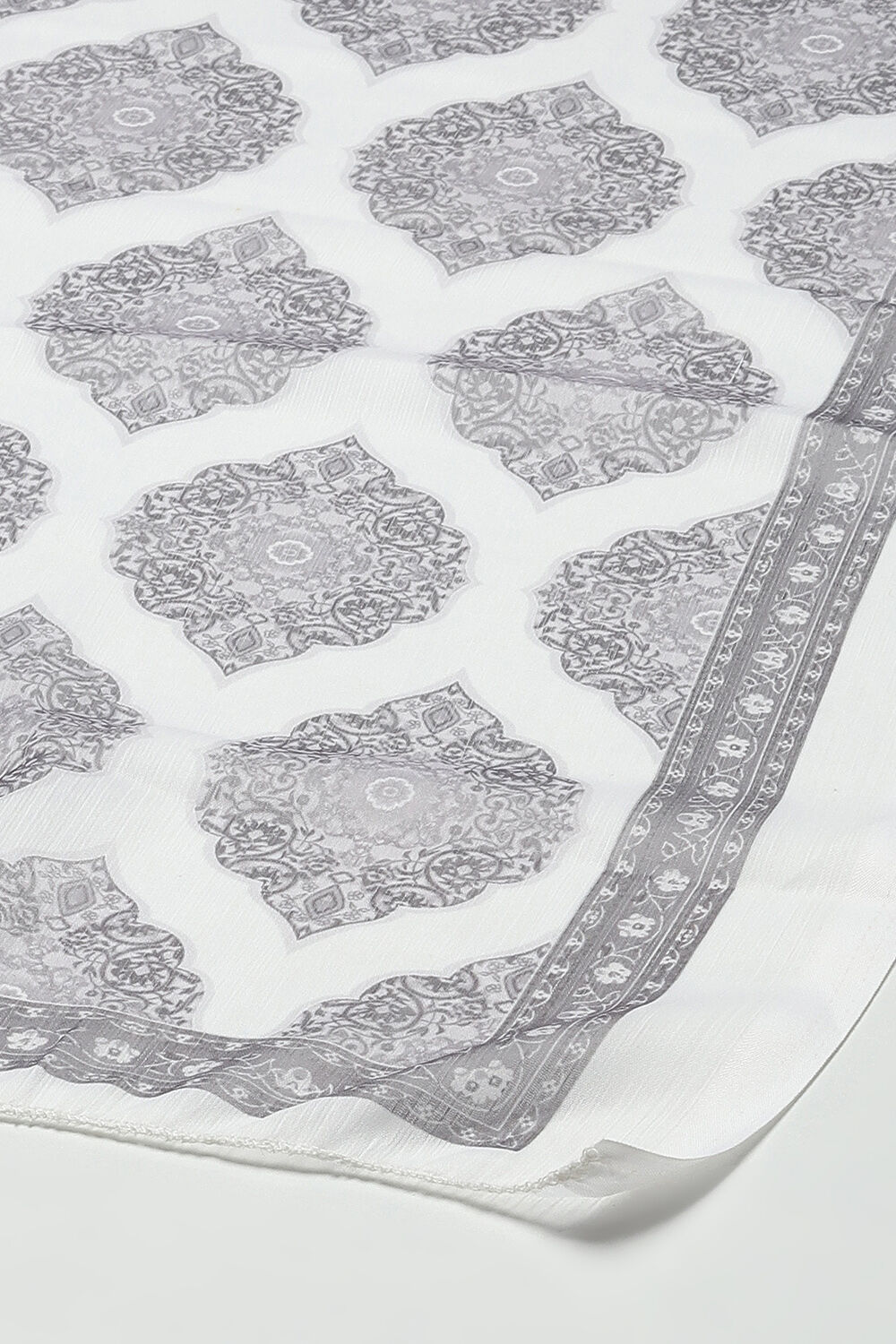 White Silk Blend Digital Print Unstitched Suit Set image number 4