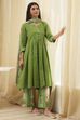 Green Cotton Yarn-Dyed Kalidar Suit Set