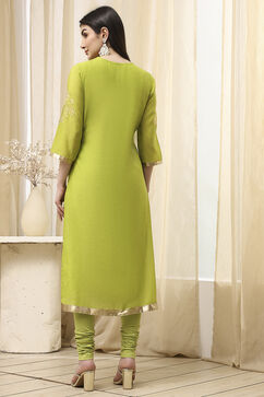 Mehendi Green Poly Chanderi Straight Suit Set image number 4