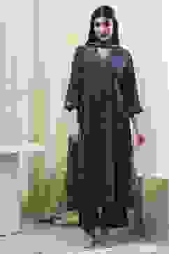 Navy Blue Printed Angrakha Style Anarkali Suit Set image number 6