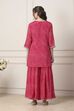 Pink Striped Yoke Design Straight Suit Set image number 4