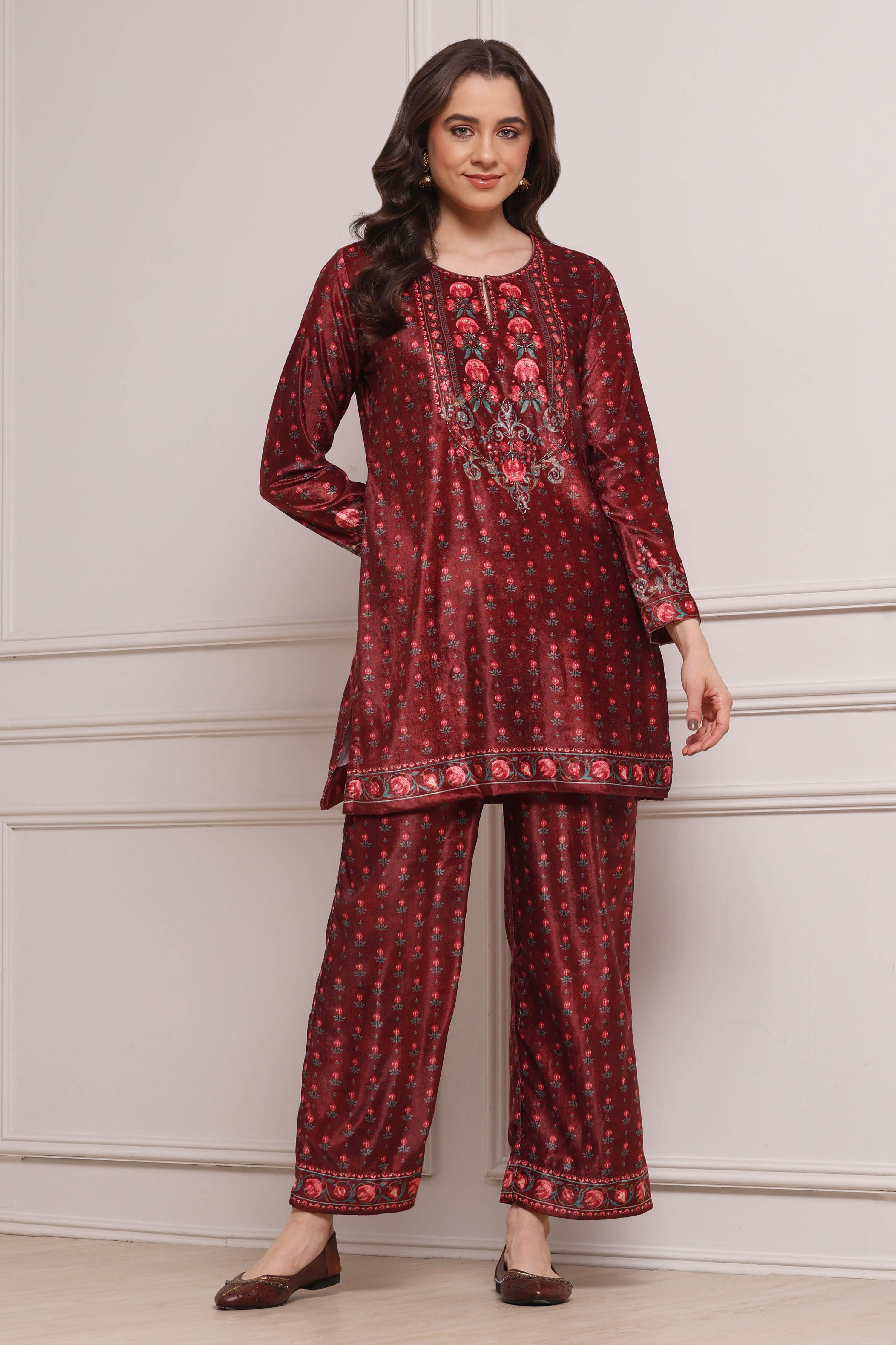 Ochre Yellow Polyester Printed Kurta Pants Set image number 0