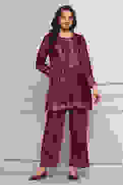 Rust Polyester Printed Kurta Pants Set image number 0