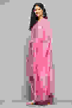 Pink Yard-Dyed Chanderi Kurta & Pants Suit Set image number 4