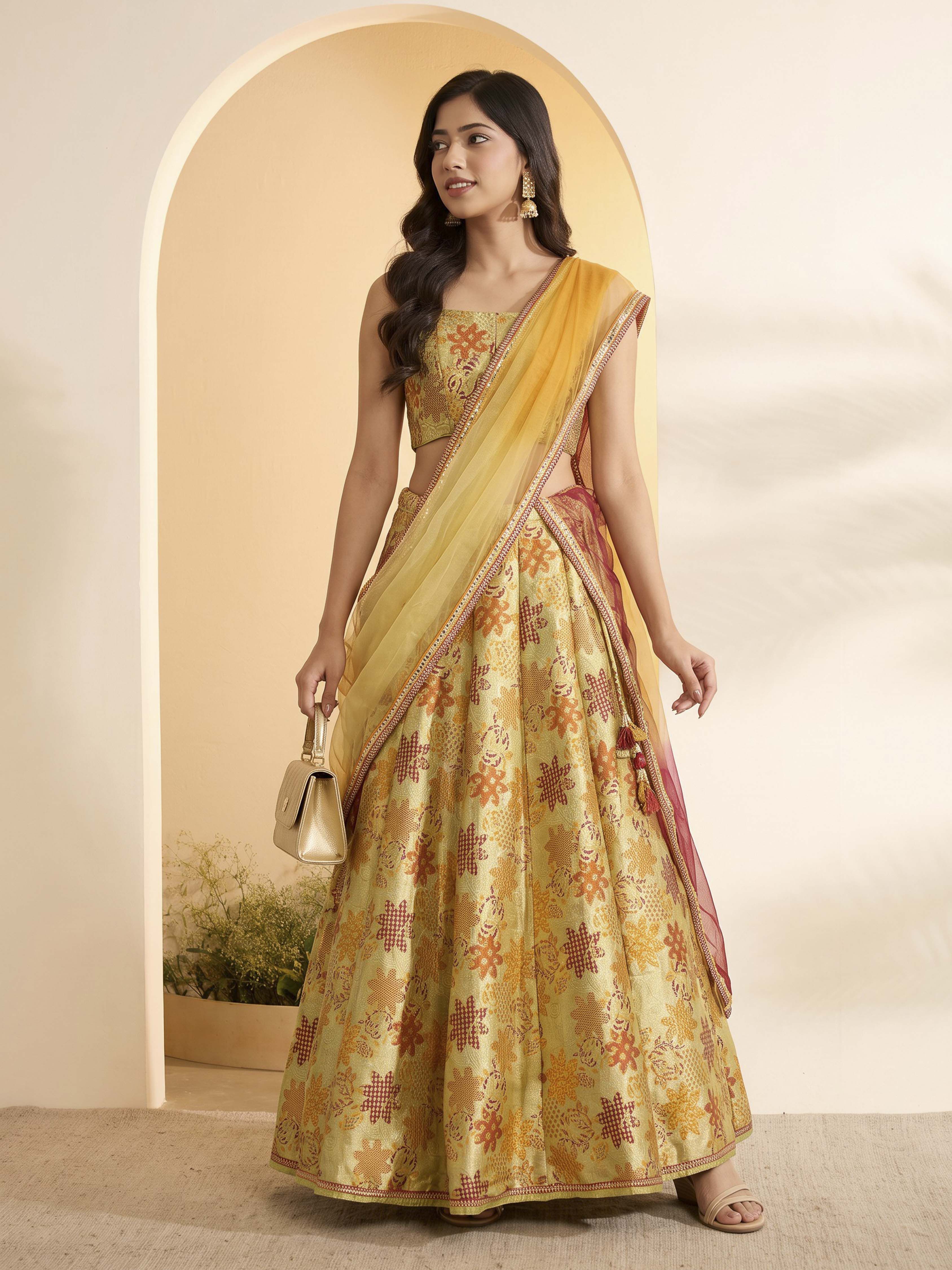 Mint Green Polyester Kalidar Lehenga Set image number 0