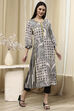 Ivory and Grey Printed Straight Kurta image number 4