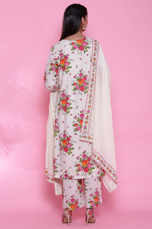 Off White Cotton Straight Kurta Palazzo Suit Set image number 7