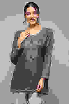 Green Cotton Blend Printed Straight Kurti image number 5