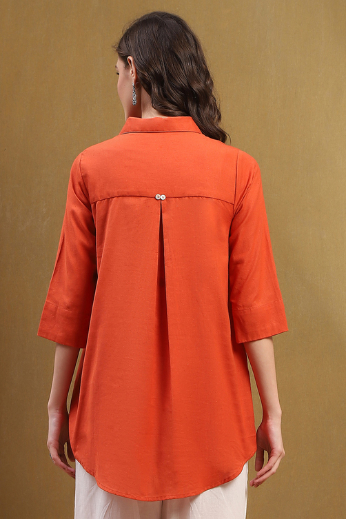 Dusk Blue Cotton Blend Solid Straight Shirt Style Kurti image number 3