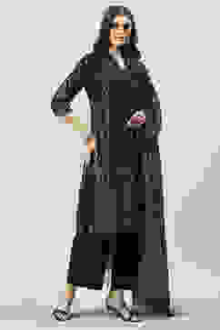 Black Art Silk Straight Kurta Palazzo Suit Set image number 3