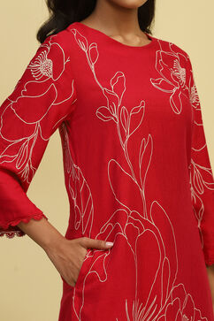 Pink Floral Printed Straight Kurta Set image number 1