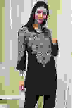 Black Printed Shirt-Style Straight Short Kurta image number 4