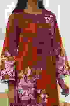 Rust Cotton Floral Straight Kurta Set image number 1